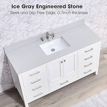 LOCALAND Gray Vanity Sink Top, 60 Inch Engineered Stone